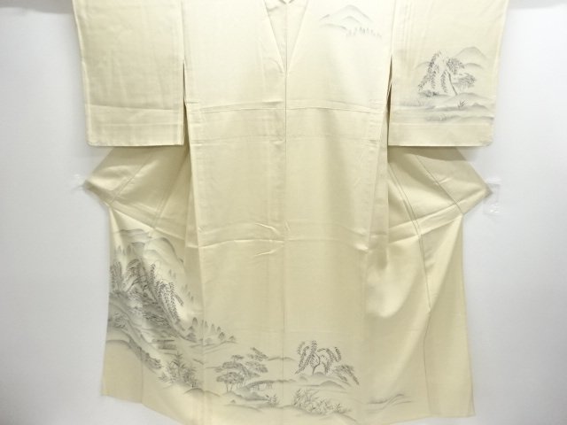 JAPANESE KIMONO / HITOE HOMONGI / TSUMUGI / WOVEN WEEPING WILLOW & HOUSE